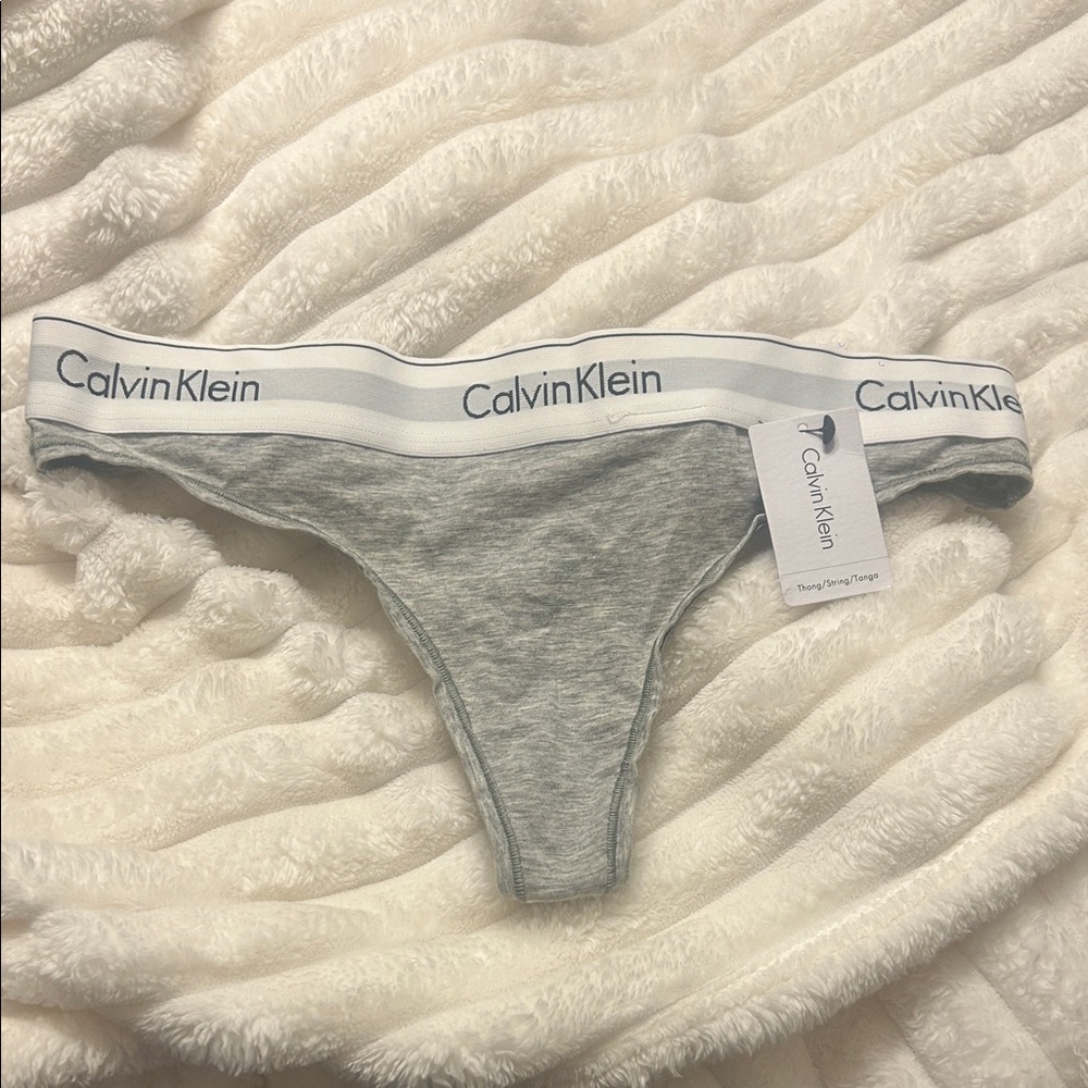 Calvin Klein Light Gray Cotton Thong with Branded Waistband
